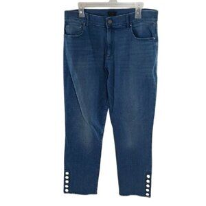 Ann Taylor Jeans Blue Denim Cropped Stretch Raw Hem Womens Size 10